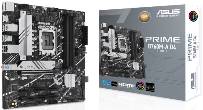 Материнская плата mATX ASUS PRIME B760M-A D4-CSM (LGA1700, B760, 4*DDR4 (5333), 4*SATA 6G RAID, 2*M.2, 3*PCIE, 2.5Glan, HDMI, DP, 2*USB 3.2, 4*USB 2.0 90MB1D00-M0EAYC