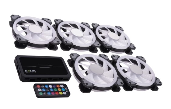 Контроллер GELID Amber 8 PRO RF-RGB-MP-02 для подключения вентиляторов и подсветки + 5 вентиляторов Stella Infinity, пульт ДУ