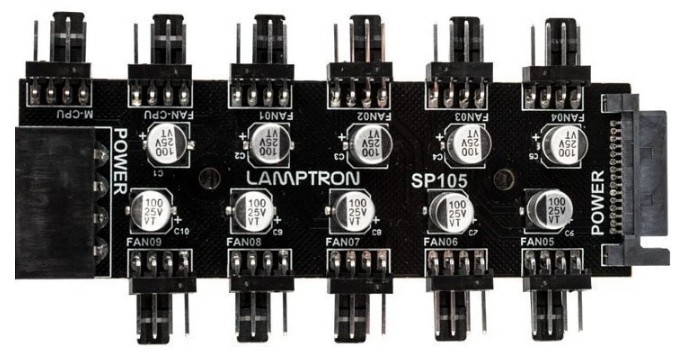 Панель управления вентиляторами Lamptron LAMP-SP105 и подсветкой SP105 Motherboard Fans Syn Amplification for PWM Fans(10-ways out)