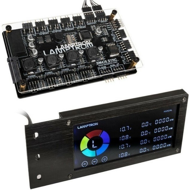 Панель управления вентиляторами Lamptron LAMP-CA410B и подсветкой SM436 Sync Edition PCI RGB-Lüfter und LED-Controller -Black