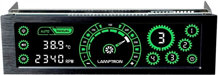 Панель управления вентиляторами Lamptron CM430 сенсорная, 30Вт/канал х4, PWM, черная, зеленая подсветка дисплея LAMP-CM430BG