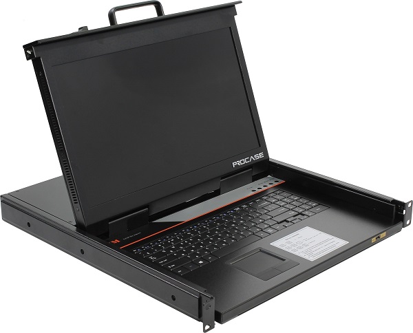 Консоль KVM Procase E1708HD однорельсовая, КВМ 8 порт, LCD 17'', single rail console KVM 8 port, LCD D-Sub, USB, разрешение 1920*1080, 8 кабелей