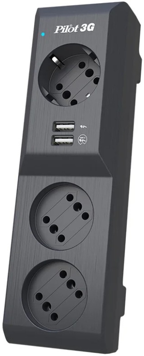 Сетевой фильтр ZIS Pilot 3G 3xGP евро розетки, 10 А/2.2 кВа, 2xUSB, 7 m, black Pilot 3G 7M