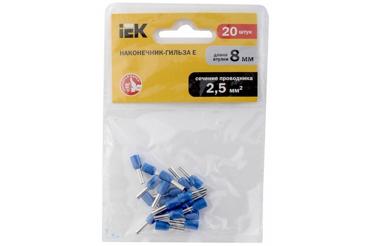 Наконечник IEK UGN10-4-D25-04-08 НШВИ 2.5-08 синий (уп.20шт)