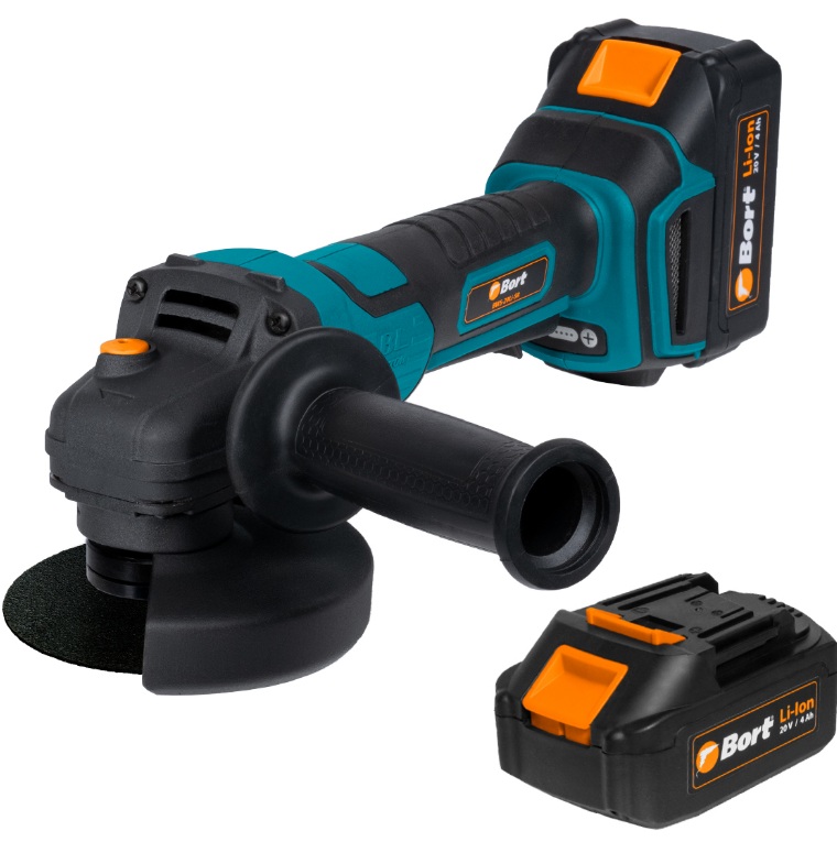 Шлифовальная машина угловая Bort BWS-20Li-SR 93412215 20В; li-ion; 4 А.ч; 7000 об/мин; 22,5 мм; 2,2 кг; батарей 2 шт; аксессуаров 5 шт