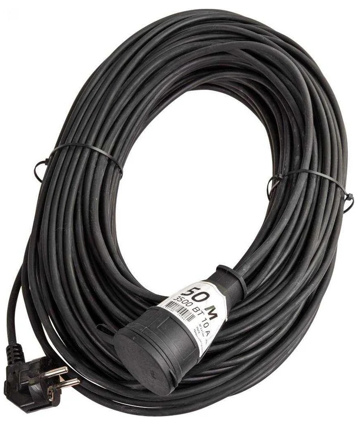 Удлинитель Космос YSHKsm50m-1g(10A)KG -шнур 1х50м 10а ip44 3500вт 220-350в кг 2х1.0мм каучук