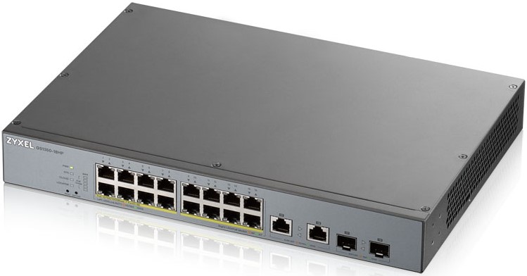 Коммутатор PoE ZYXEL GS1350-18HP для IP-видеокамер, 16xGE PoE+, 2xCombo (SFP/RJ-45), бюджет PoE 250 Вт, дальность передачи питания до 250 м GS1350-18HP-EU0101F