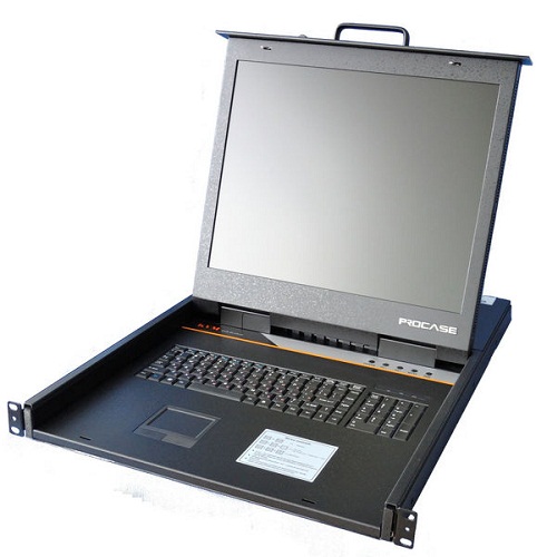 Консоль KVM Procase E1908 однорельсовая, КВМ 8 порт, LCD 19'', single rail console KVM 8 port, LCD D-Sub, USB, разрешение 1280*1024, 8 кабелей