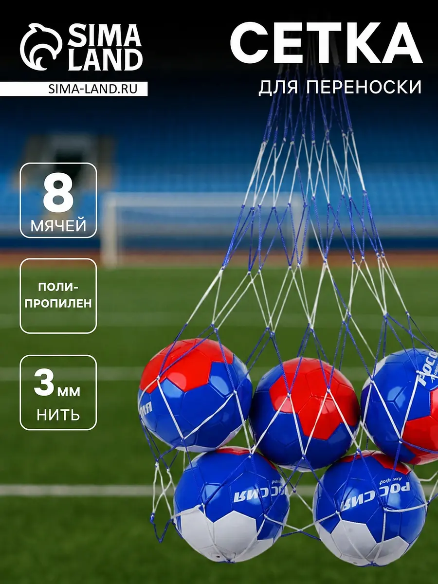 Сетка для переноски мячей на 8 мячей нить 3 мм 1.1 м бело-синяя GroupPrice