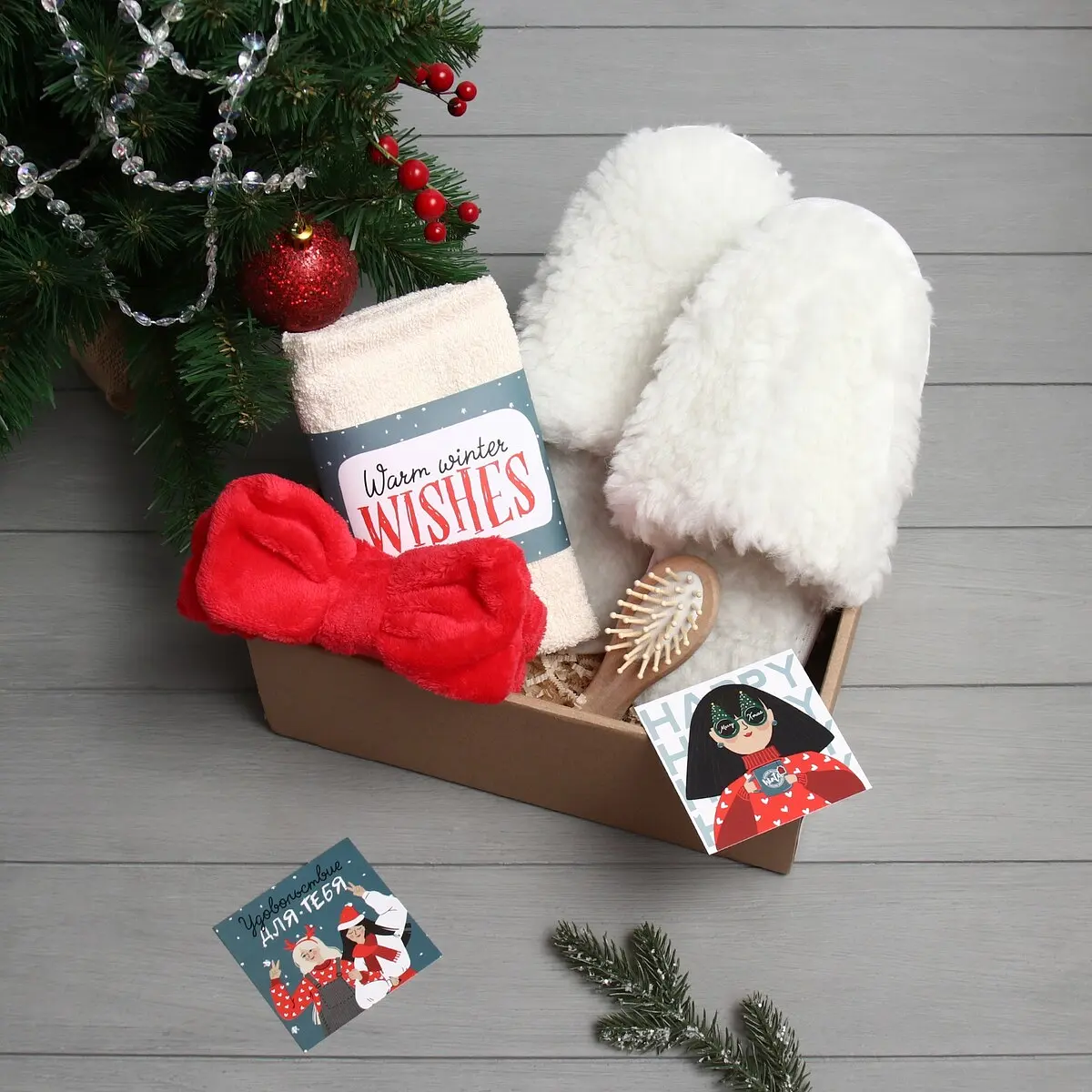 Подарочный набор Этель Warm winter wishes махра 30х60 см новогодний женский махра 30х60 см красный бежевый
