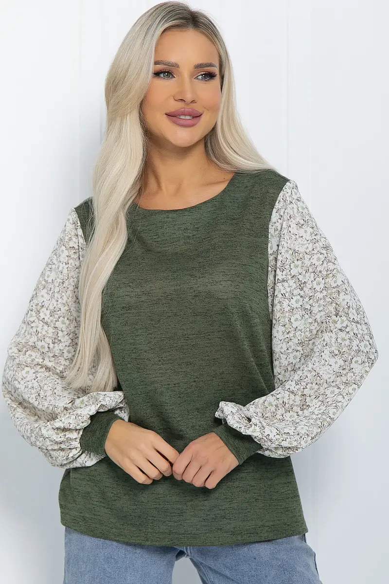 Джемпер LT COLLECTION с объёмными рукавами цветастый