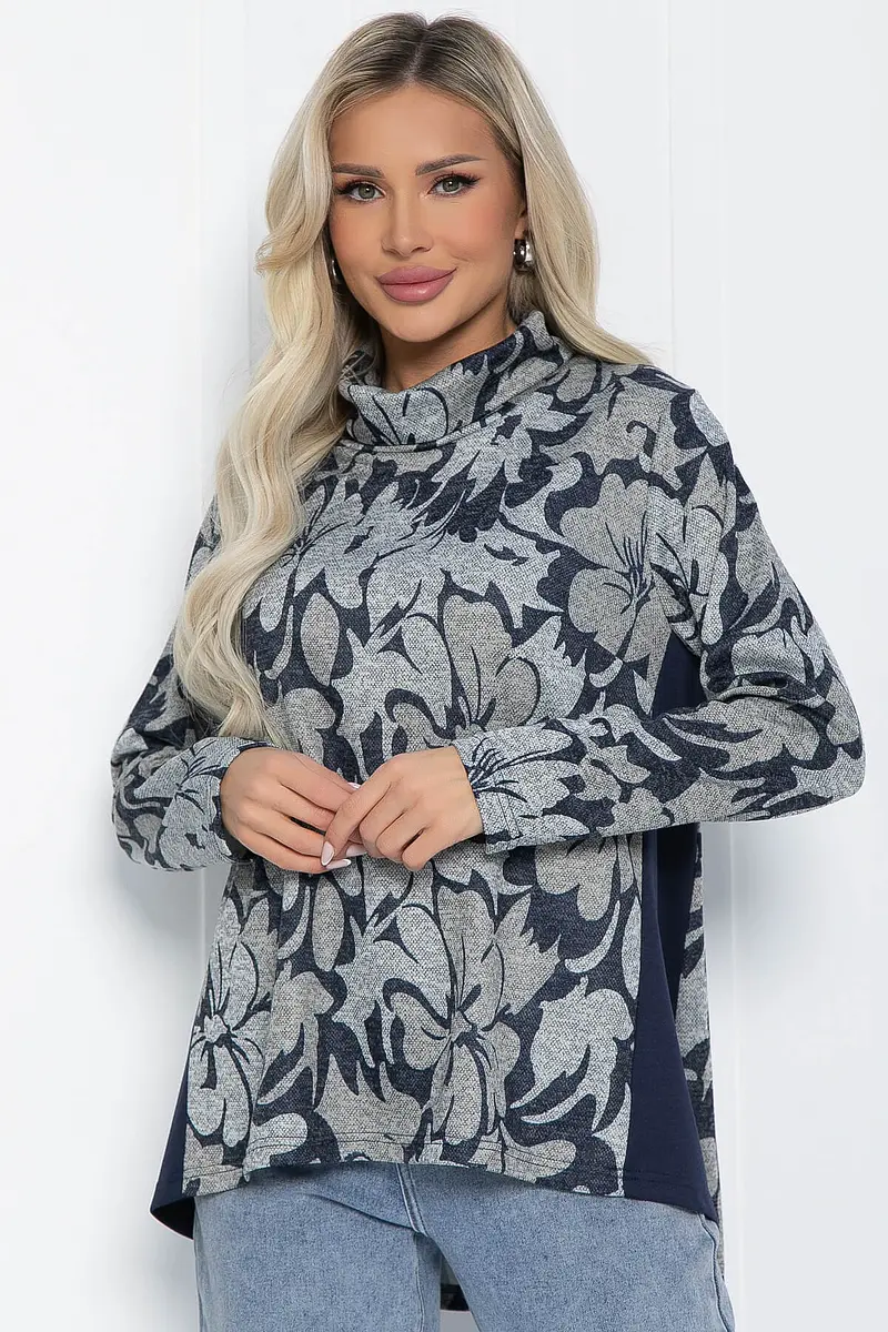 Джемпер LT COLLECTION с цветочным принтом серый