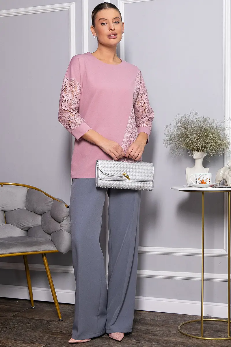Джемпер LT COLLECTION кружевной розовый