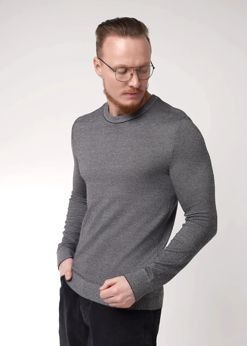 Мужской джемпер Clever вязаный меланжевый серый