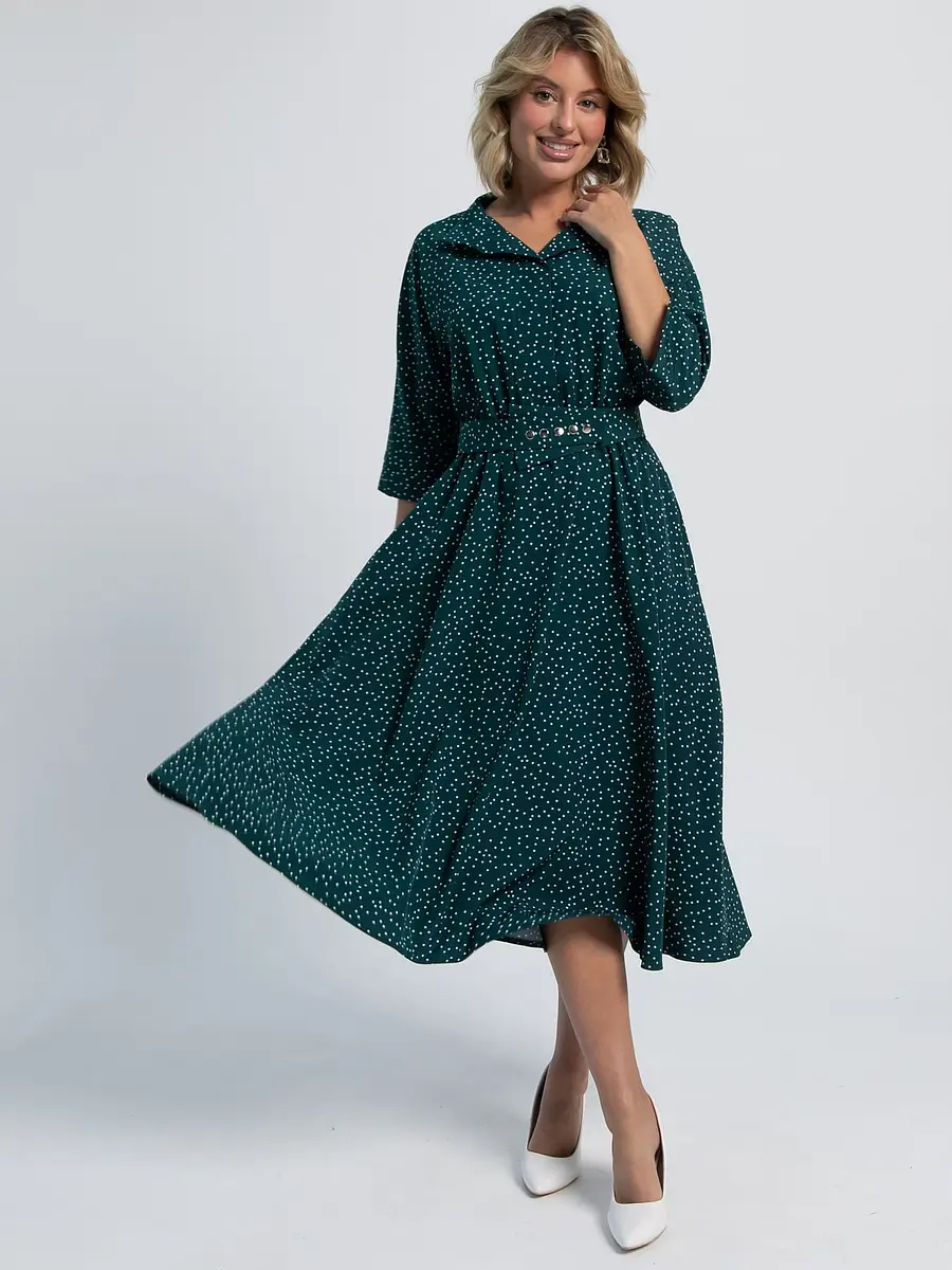 Платье LT Collection миди в горох зелёное