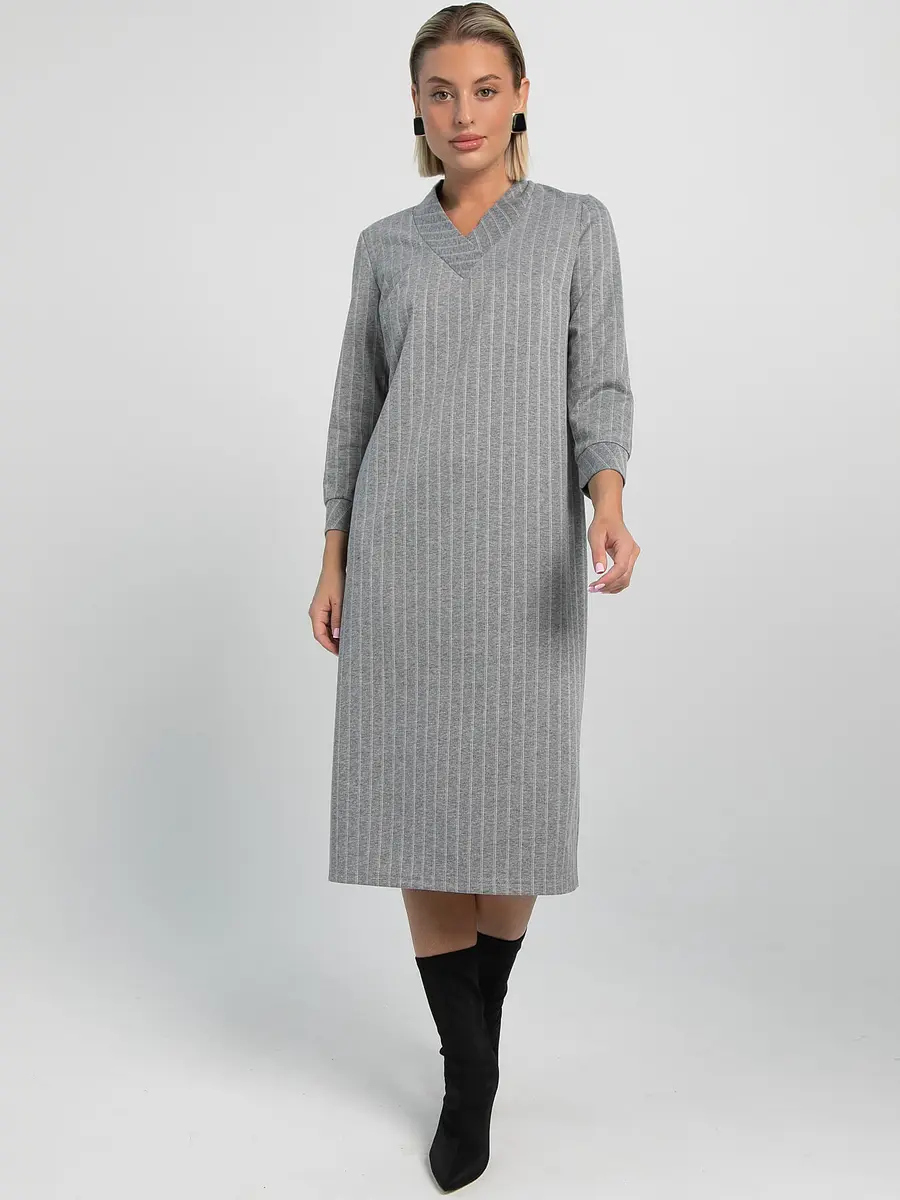 Платье LT COLLECTION трикотажное миди в полоску серое