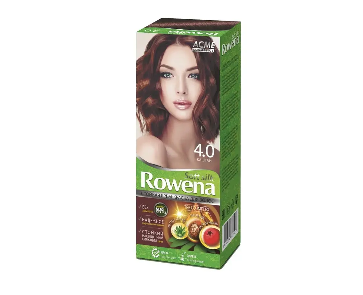 Крем-краска для волос Rowena soft silk тон 4.0 каштан Acme Color безаммиачная стойкая тон 4.0 каштан