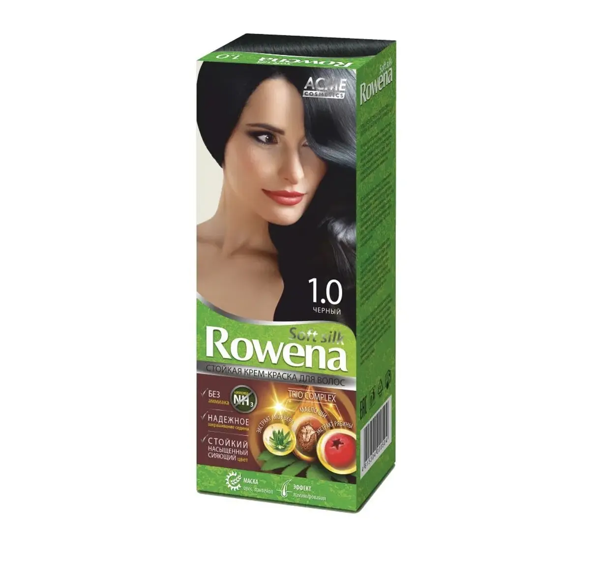 Крем-краска для волос Rowena soft silk тон 1.0 чёрный Acme Color безаммиачная стойкая тон 1.0 чёрный