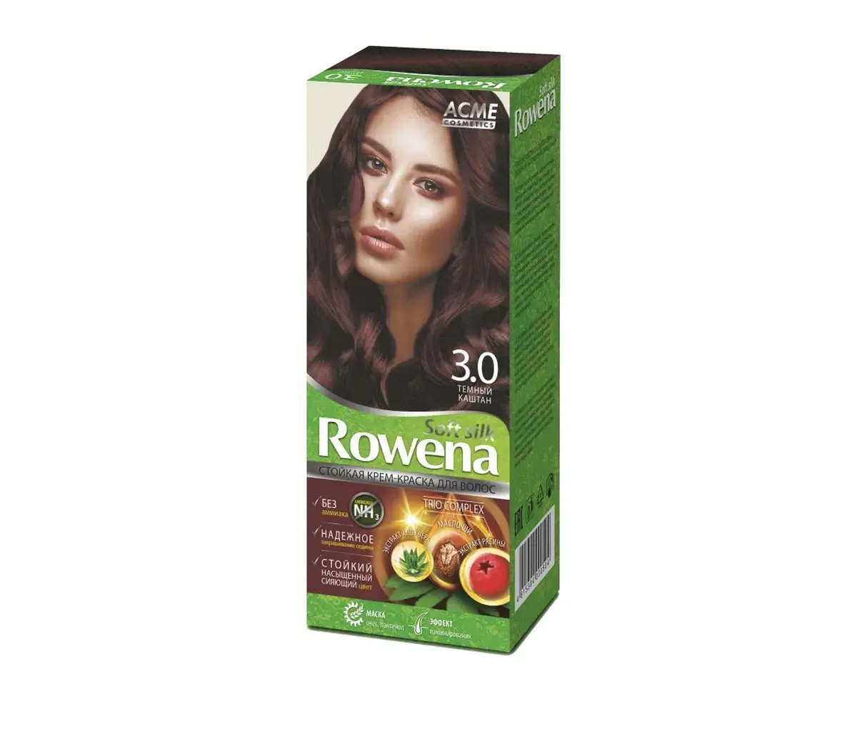 Крем-краска для волос Rowena soft silk тон 3.0 темный каштан Acme Color безаммиачная стойкая темный каштан 3.0