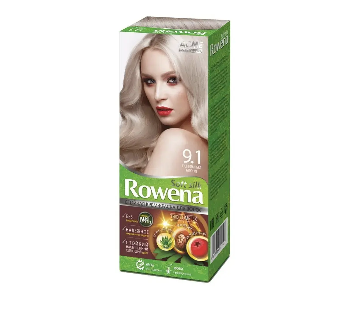 Крем-краска для волос Rowena soft silk тон 9.1 пепельный блондин Acme Color безаммиачная стойкая 9.1 пепельный блондин