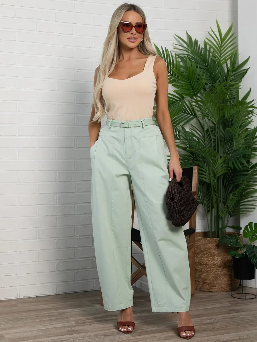 Брюки LT COLLECTION широкие хлопковые зелёные