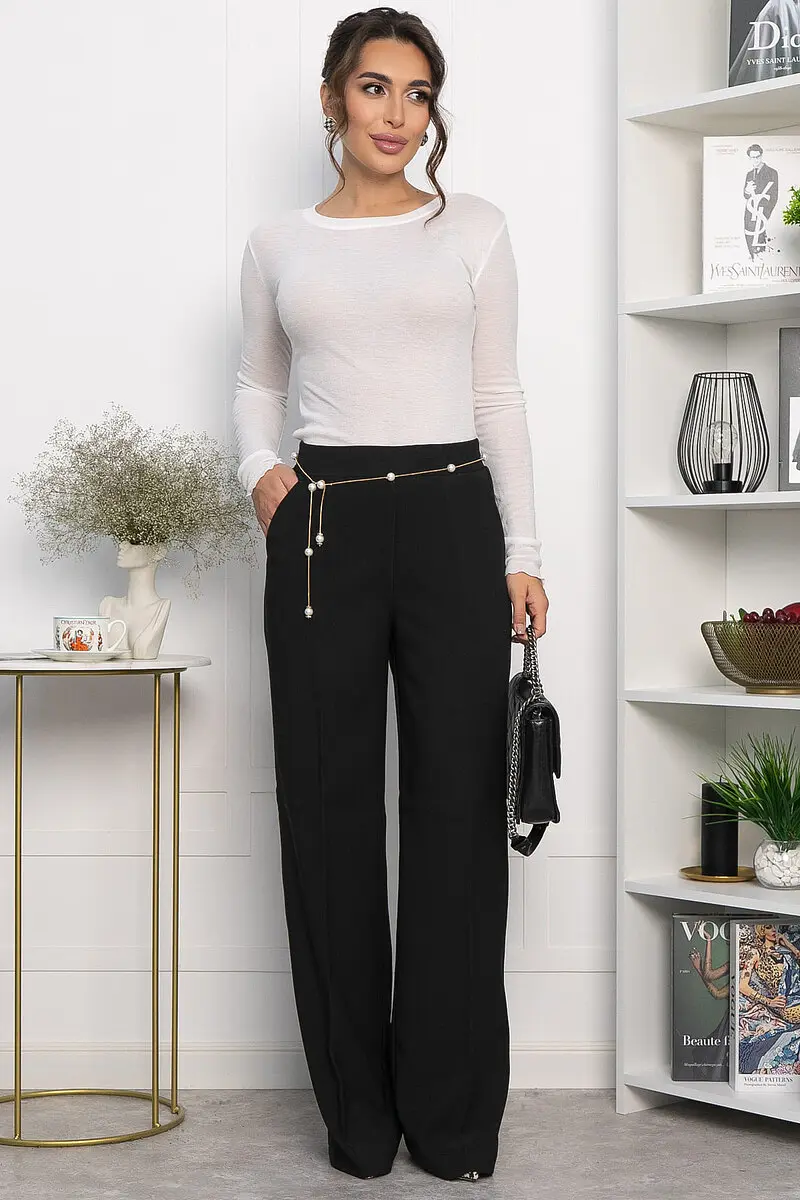 Брюки LT Collection широкие прямые на резинке чёрные