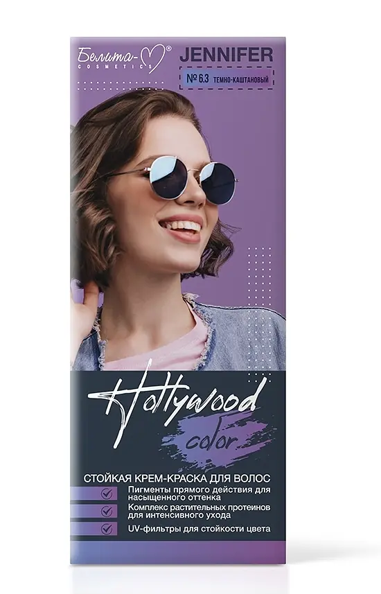 Крем-краска для волос Hollywood color № 6.3 Jennifer темно-каштановый Белита-М темно-каштановый № 6.3 Jennifer