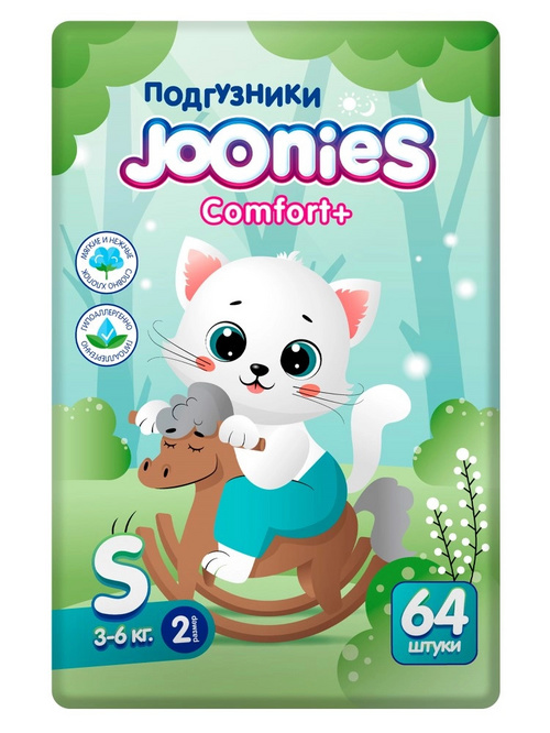 Подгузники Joonies Comfort+ д/детей S (3-6 кг), 64 шт ИНСОФТ (ЧАЙНА) Ко Лтд