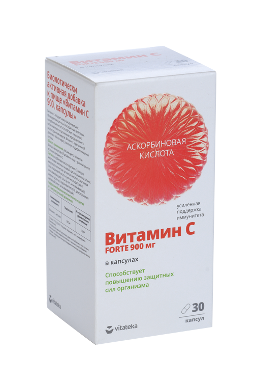Витамин С Витатека Forte 900, 1 105 мг, 30 шт, капсулы банка ВТФ ООО