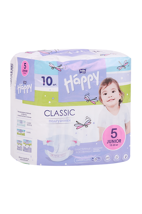 Подгузники bella baby Happy classic Junior с эластич боковинками (12-25кг), 10 шт Белла ООО