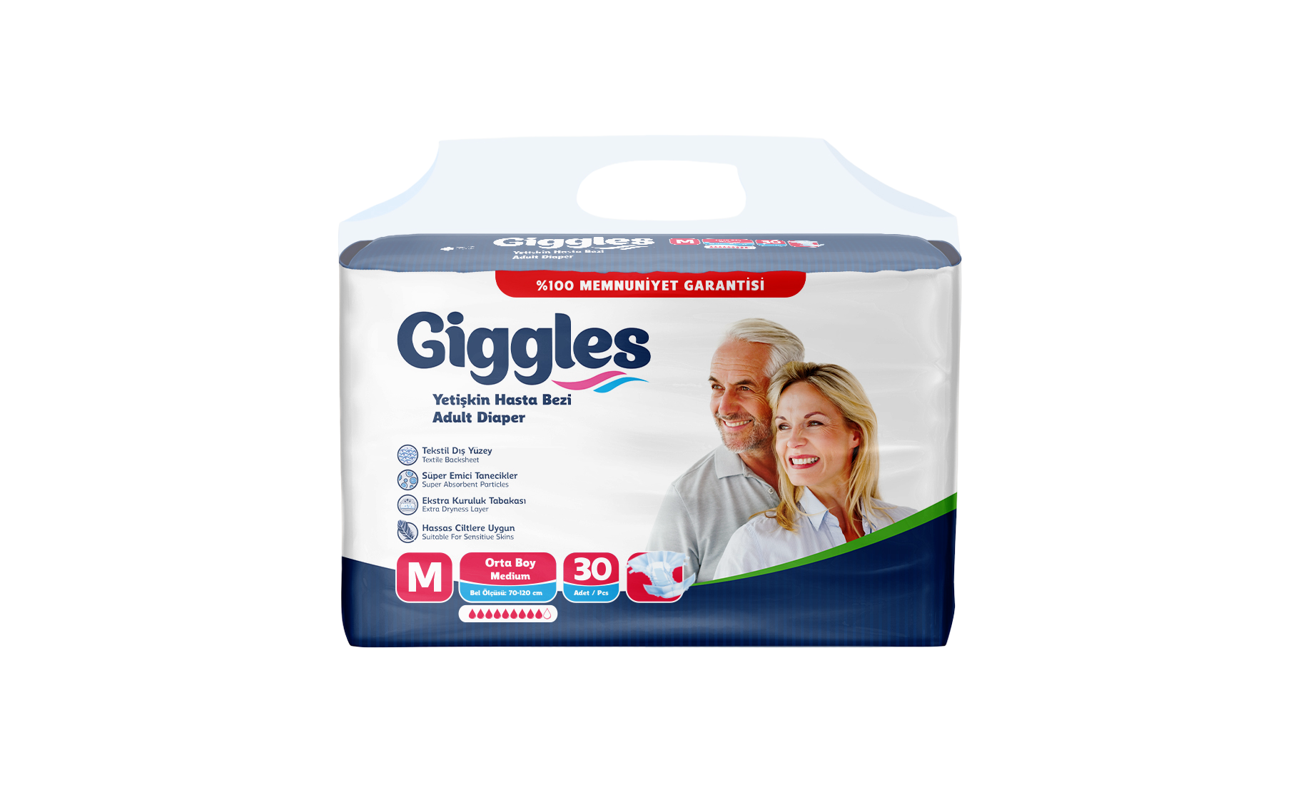 Подгузники для взрослых Giggles Premium, размер M, 30 штук SEVINCLER SAGLIK URUNLERI SAN. VE TIC. A.S