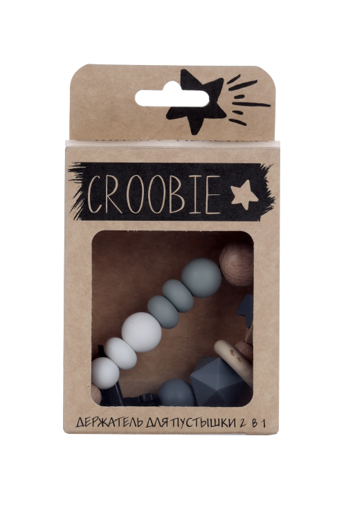 Держатель Croobie Medium д/пустышки бук/пищевой силикон серый/белый Львович Мария Ивановна ИП