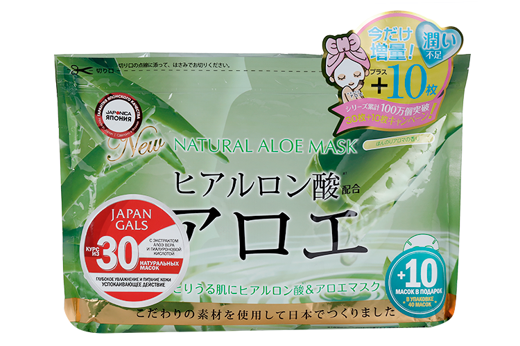 Курс масок Japan Gals д/лица натуральных с экстрактом алоэ, 30 шт, +10 в подарок Japan Gals Co Ltd