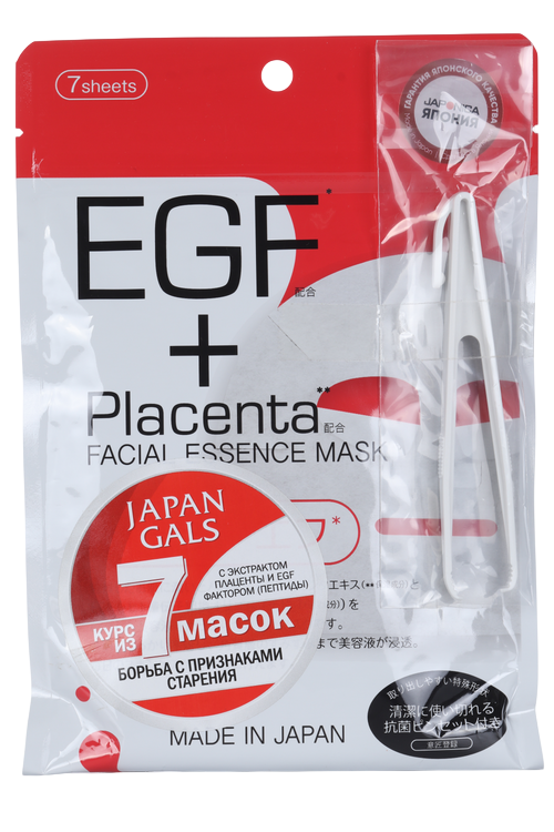 Маска Japan Gals Facial Essence Mask д/лица с плацентой и EGF фактором, 7 шт Japan Gals Co Ltd