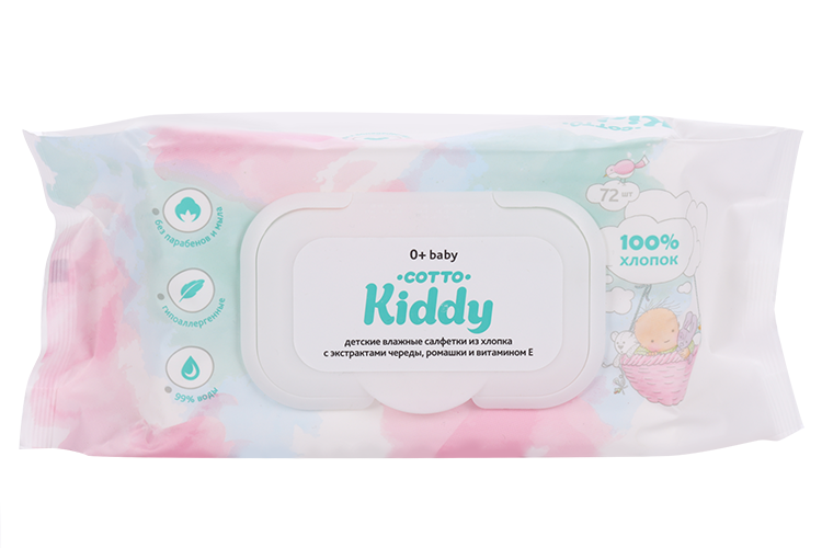 Салфетки Cotto Kiddy влаж детск 100% хлопок, 72 шт Русвата ООО
