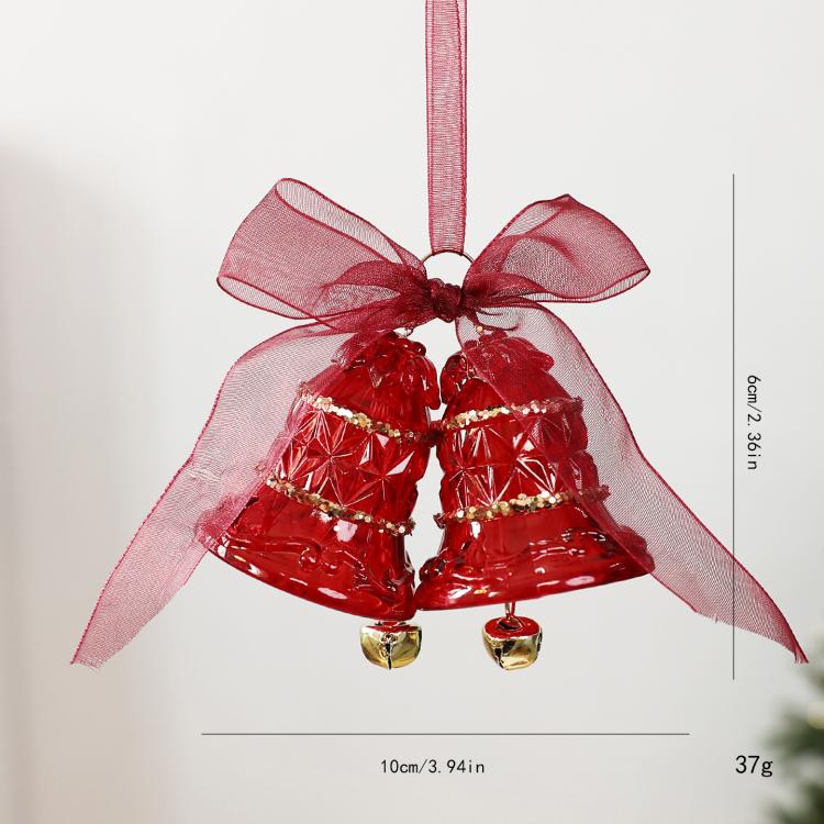 Burgundy Clear Acrylic Christmas Tree Ornament Wine Red & Gold Glitter Hanging Pendant, Style: Double Bells SUNSKY