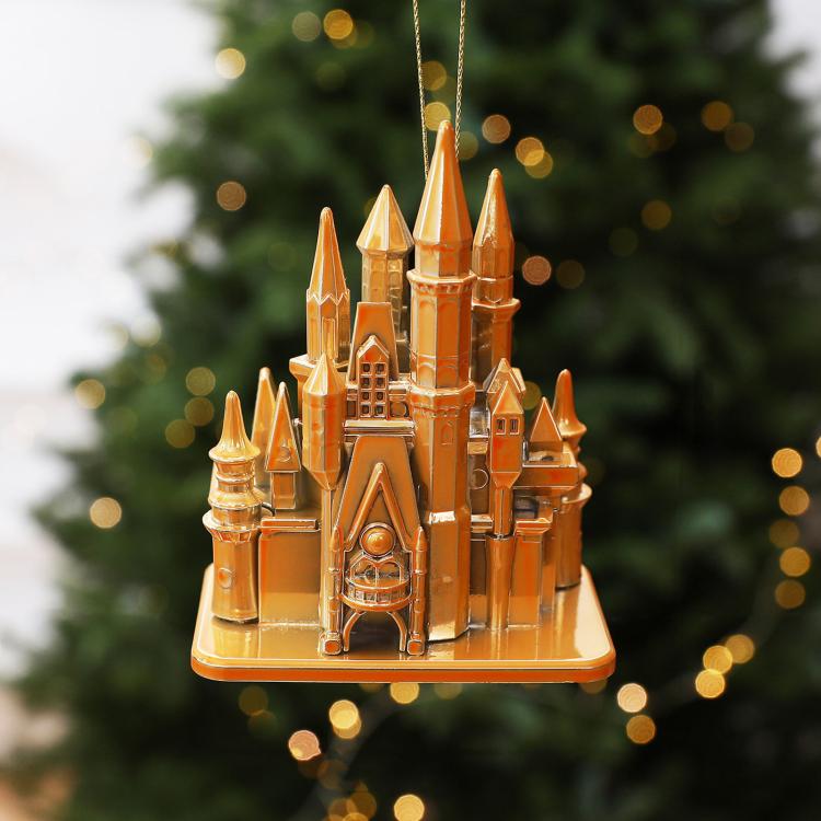 3D Electroplated Castle Christmas Tree Ornaments Acrylic Fairytale Building Hanging Decor(Gold) SUNSKY
