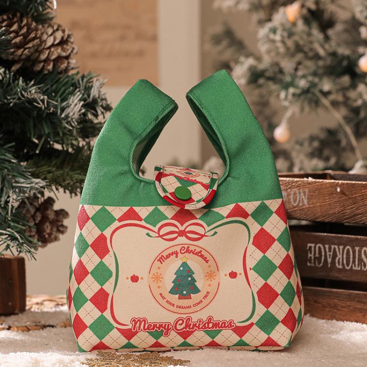 Christmas Canvas Mini Tote Bag Small Holiday Treat Bag with Snap Button(Christmas Tree) SUNSKY