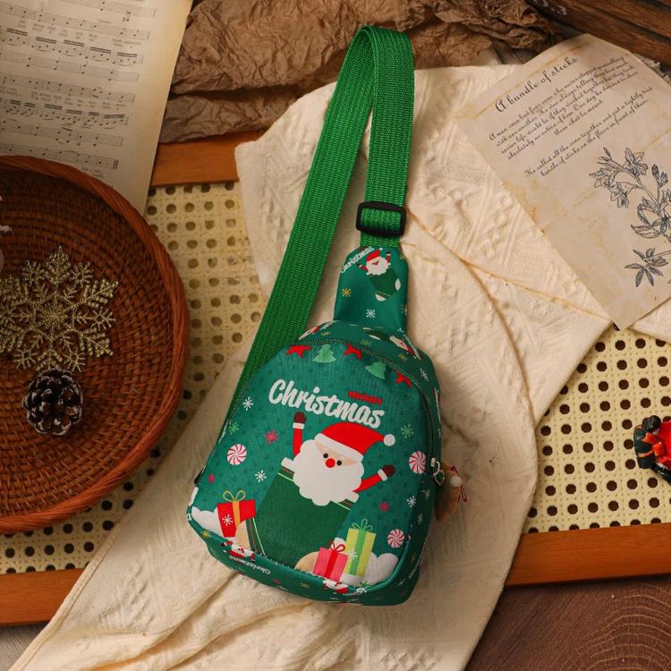 Kids Christmas Sling Bag Mini Crossbody Chest Pack with Adjustable Strap Plush Charm(Green) SUNSKY