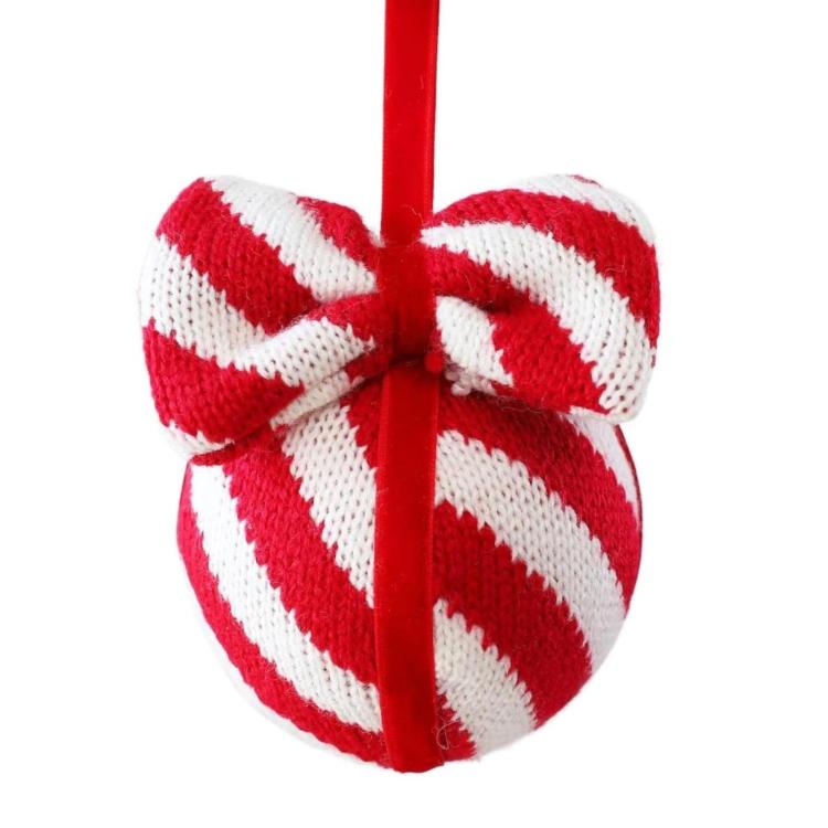Striped Knitted Bow Christmas Ornament DIY Party Decoration(Red White) SUNSKY