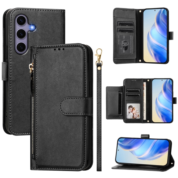For Galaxy S25 5G Multi-Card Slots Zipper Wallet Leather Phone Case(Black) SUNSKY