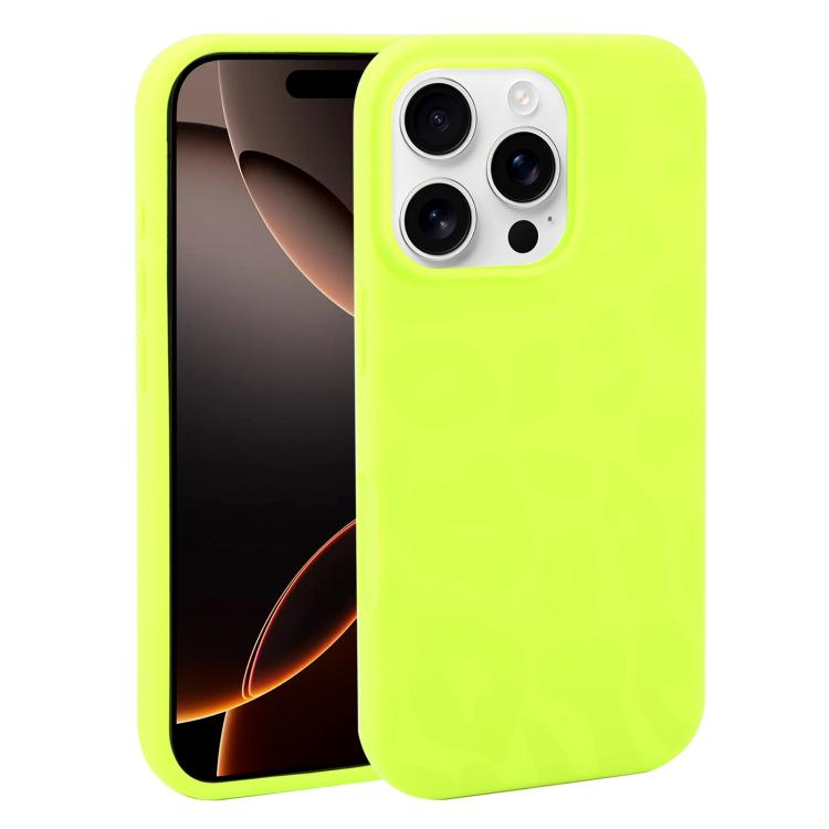 For iPhone 16 Pro Large Hole Leopard Print Liquid Silicone Phone Case(Bright Green) SUNSKY