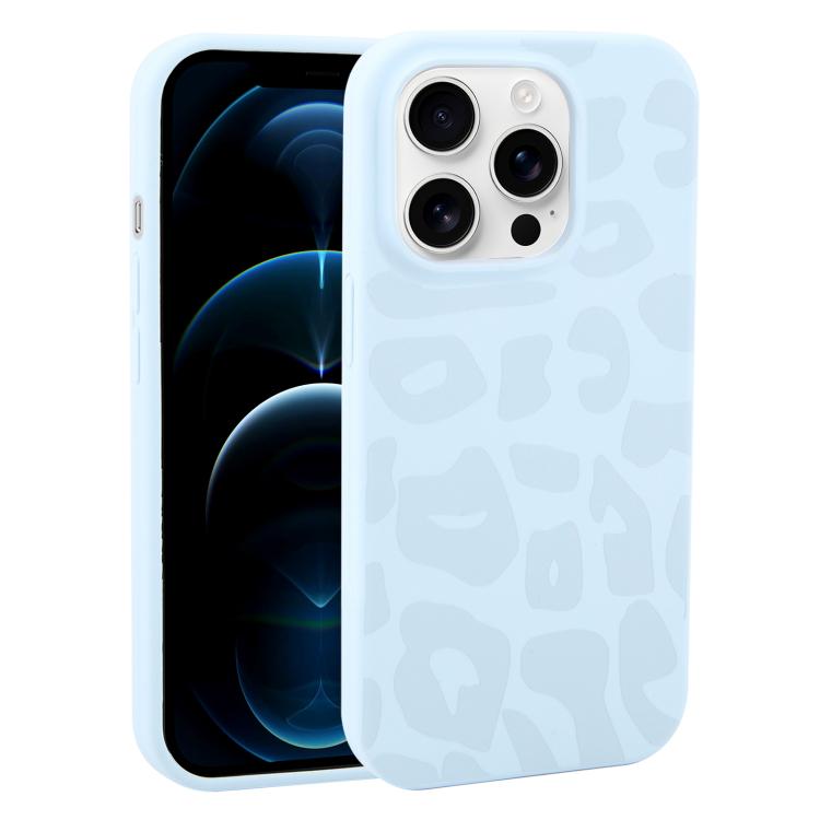 For iPhone 12 Pro Max Large Hole Leopard Print Liquid Silicone Phone Case(Sky Blue) SUNSKY