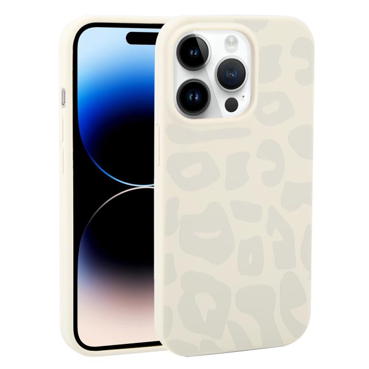 For iPhone 14 Pro Large Hole Leopard Print Liquid Silicone Phone Case(Grey) SUNSKY