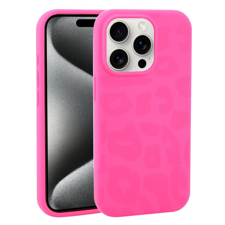 For iPhone 15 Pro Large Hole Leopard Print Liquid Silicone Phone Case(Hot Pink) SUNSKY