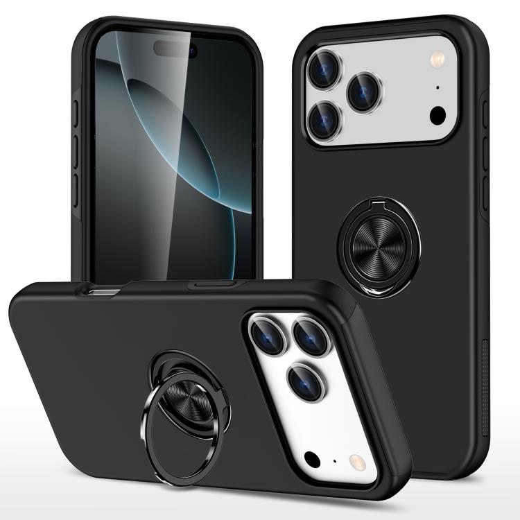 For iPhone 17 Pro Max PC + TPU Magnetic Phone Case with Invisible Ring Holder(Black) SUNSKY