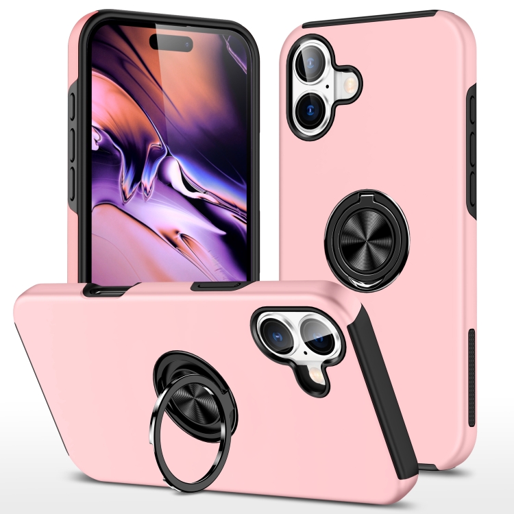 For iPhone 16 Plus PC + TPU Magnetic Phone Case with Invisible Ring Holder(Rose Gold) SUNSKY