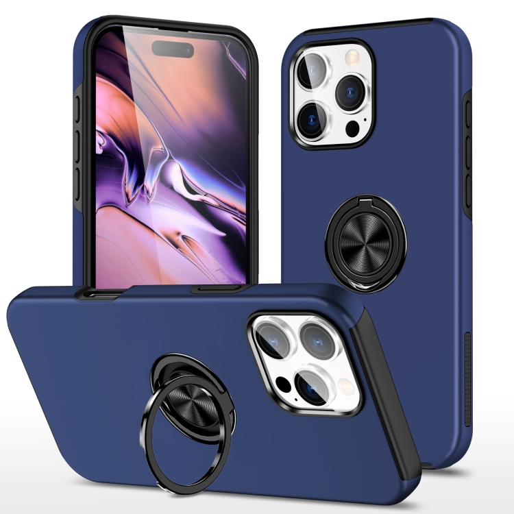 For iPhone 16 Pro Max PC + TPU Magnetic Phone Case with Invisible Ring Holder(Navy Blue) SUNSKY