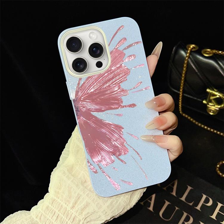 For iPhone 15 Pro Max Half Butterfly Pattern IMD Glitter PC Hybrid TPU Phone Case(Blue) SUNSKY