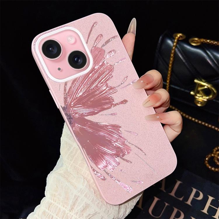 For iPhone 15 Half Butterfly Pattern IMD Glitter PC Hybrid TPU Phone Case(Pink) SUNSKY